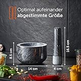 Madeco - Edler Marmor Mörser mit Stößel - Perfekt geeignet für Gewürze, Kräuter & Nüsse - Steinmörser Set mit praktischem Antirutsch-Pad (14 x 8,5 cm) - 6