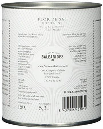 Gusto Mundial Flor de Sal d’Es Trenc Olivas Negras Salz 150g | unbehandeltes, naturbelassenes Meersalz aus Mallorca | Mit Griechischen Calamata Oliven - 3