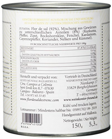 Gusto Mundial Flor de Sal d’Es Trenc Sri Lanka Salz 150g | unbehandeltes Meersalz aus Mallorca | Mit Koriander, Kurkuma, Chili und Pfeffer - 4