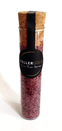 Tellergold - Fleur de Sel Hibiskusblüte - kostbares Flor de Sal aus Portugal - 25g - Kräutersalz von Hand veredelt | Reagenzglas - 1