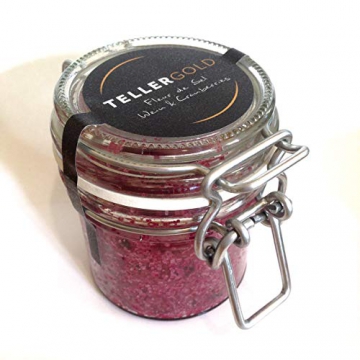 Tellergold - Fleur de Sel Rotwein & Cranberries - kostbares Flor de Sal aus Portugal - 70g - Salzmischung von Hand veredelt mit Kräutern und Gewürzen | Glas - 1